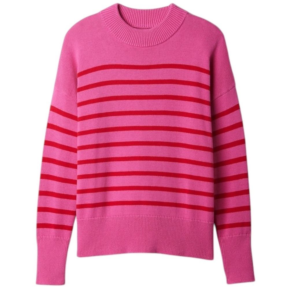GAP Women's Oversized Striped High‎ Neck Crewneck Sweater Pink Red Cotton Small